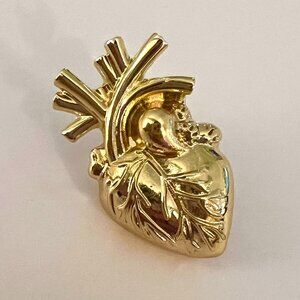 🧷🫀Anatomical Heart Pin in Gold-Tone Metal - Unique/Quirky/Cardiology/Love